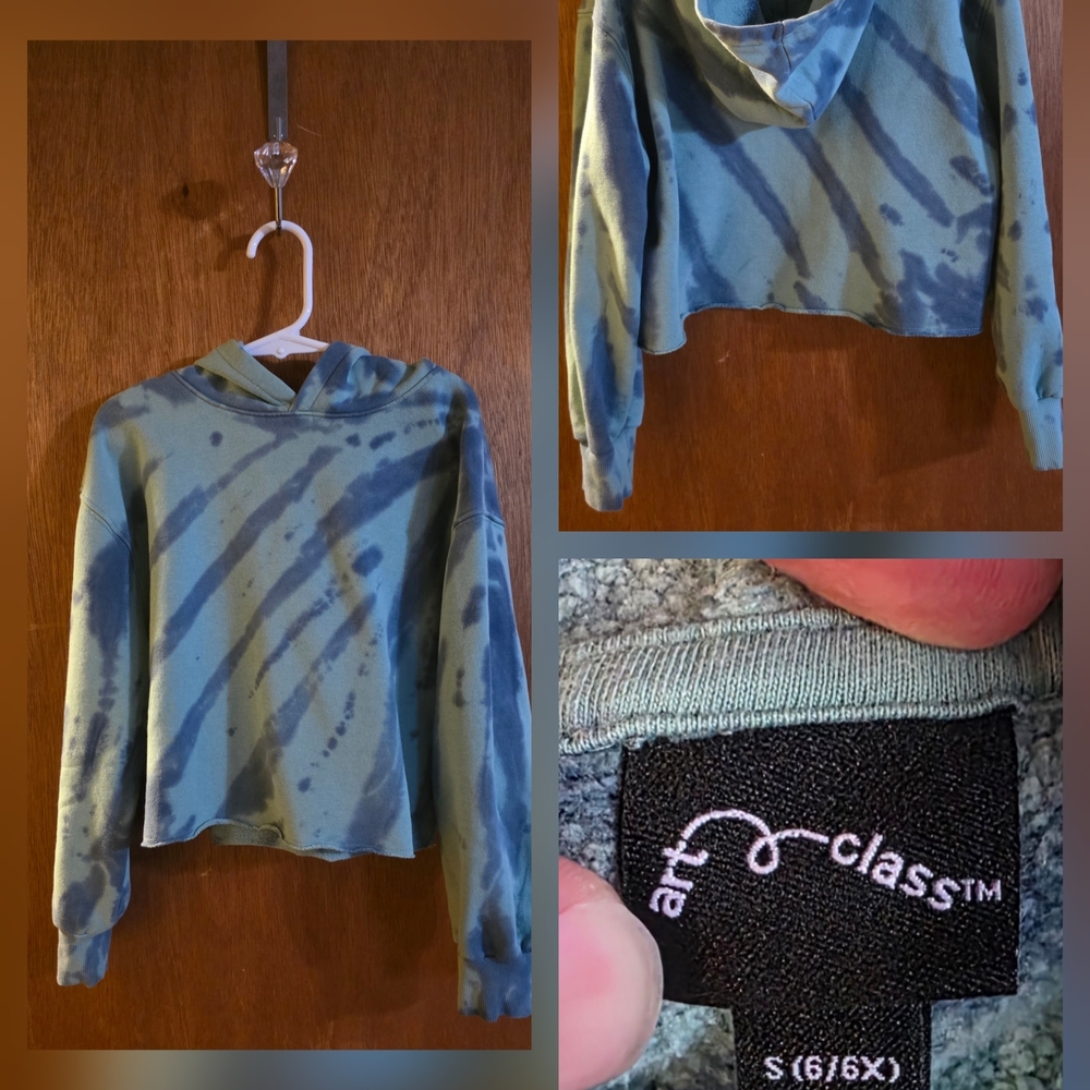 Art Class Girl's Blue and Green Tie-Dye Hoodie